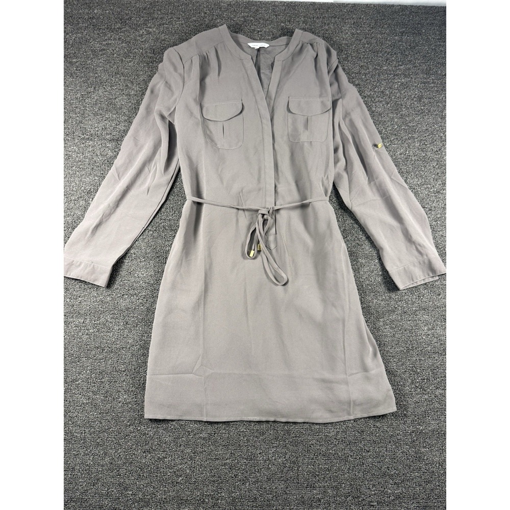 Naked Zebra Gray Shirt Dress Large‎ Tie Waist Long Sleeve Mini